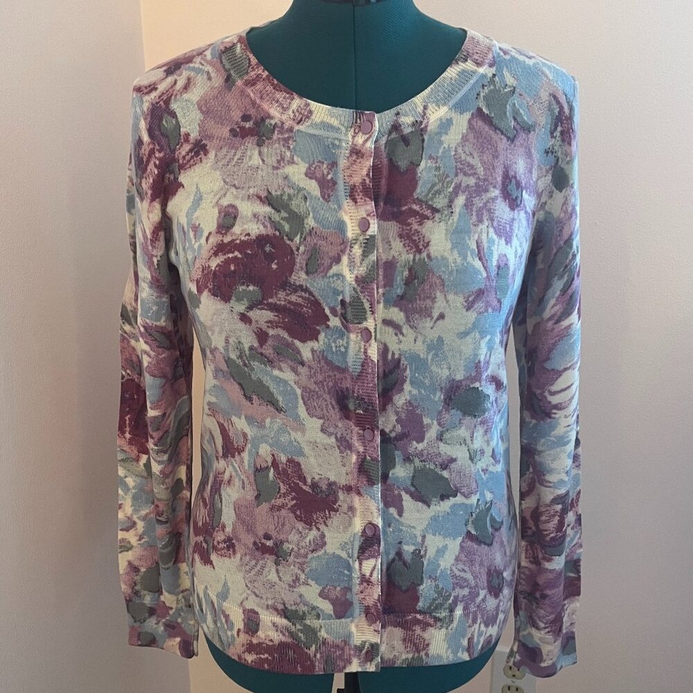 Talbots Print Merino Wool Cardigan